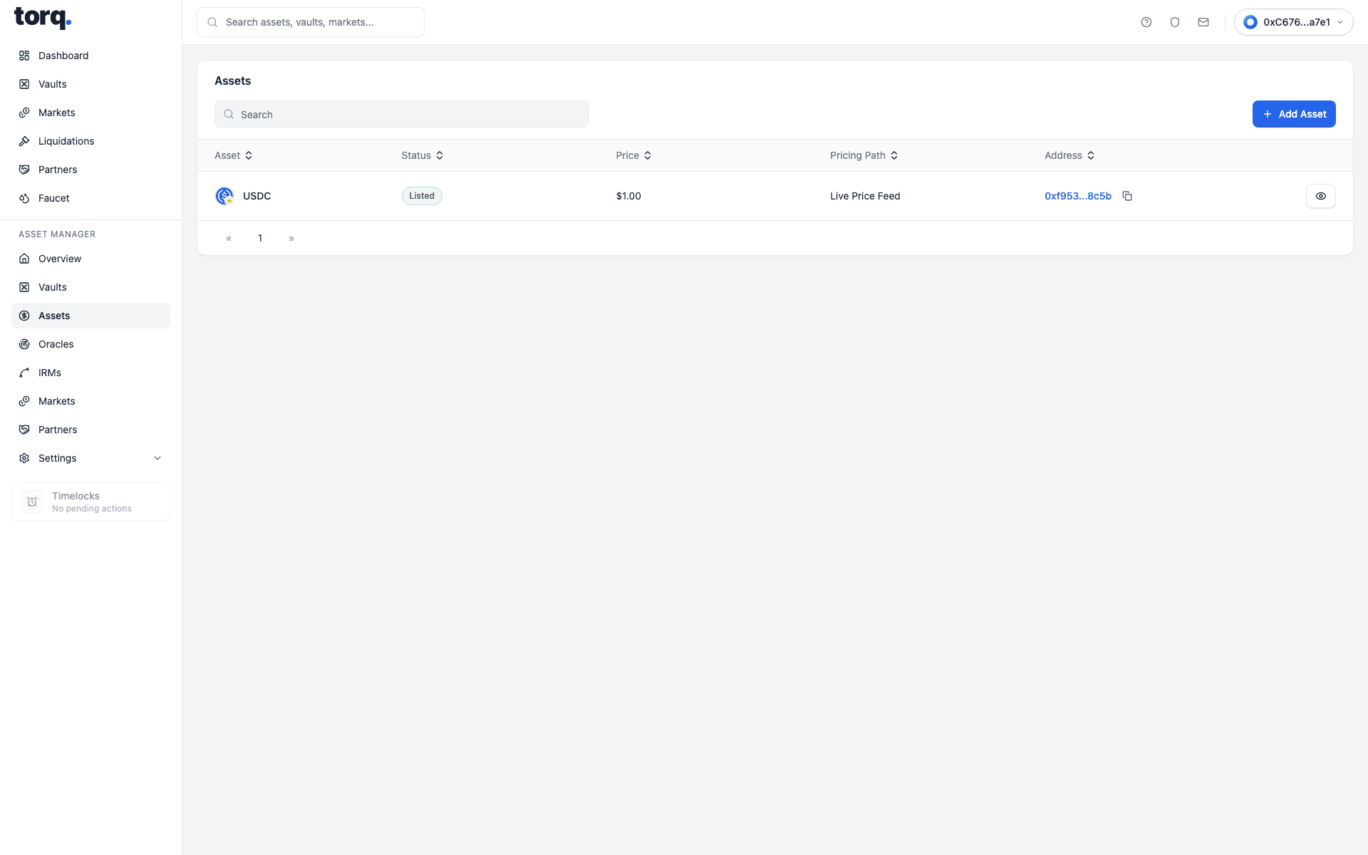 Real Torq Asset Manager asset listing table