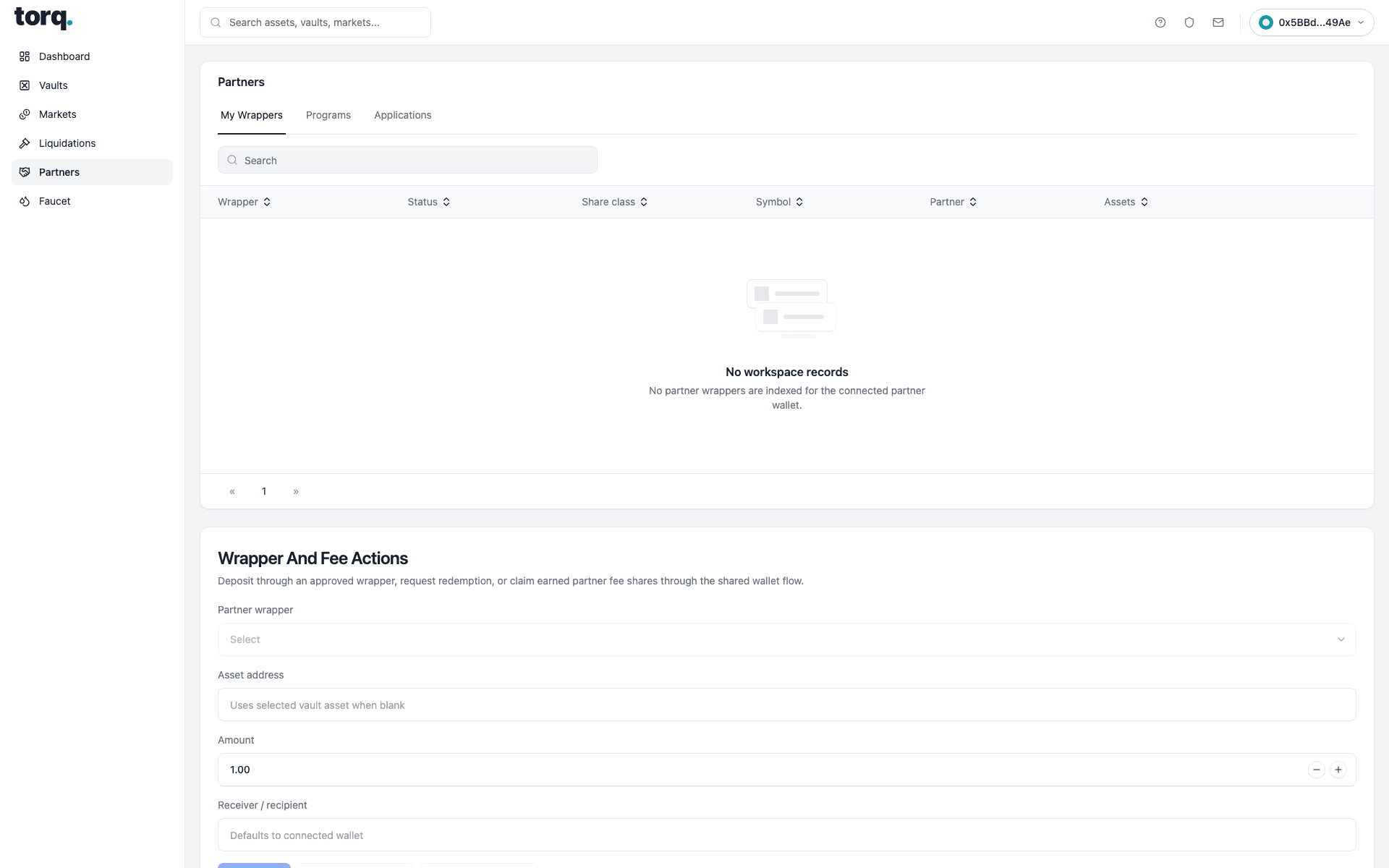 Real Torq frontend showing partner distribution surface