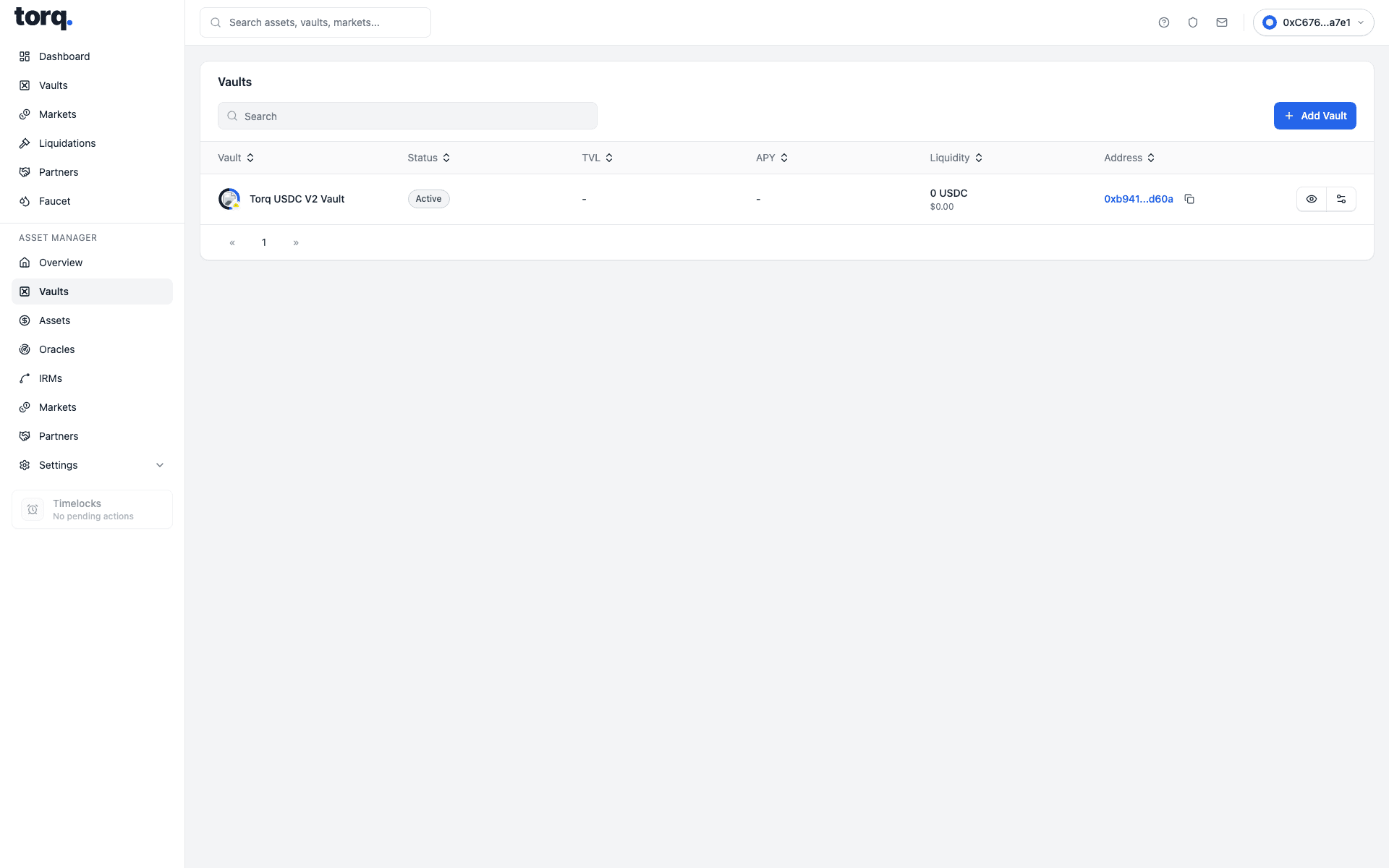 Real Torq Asset Manager vaults workspace