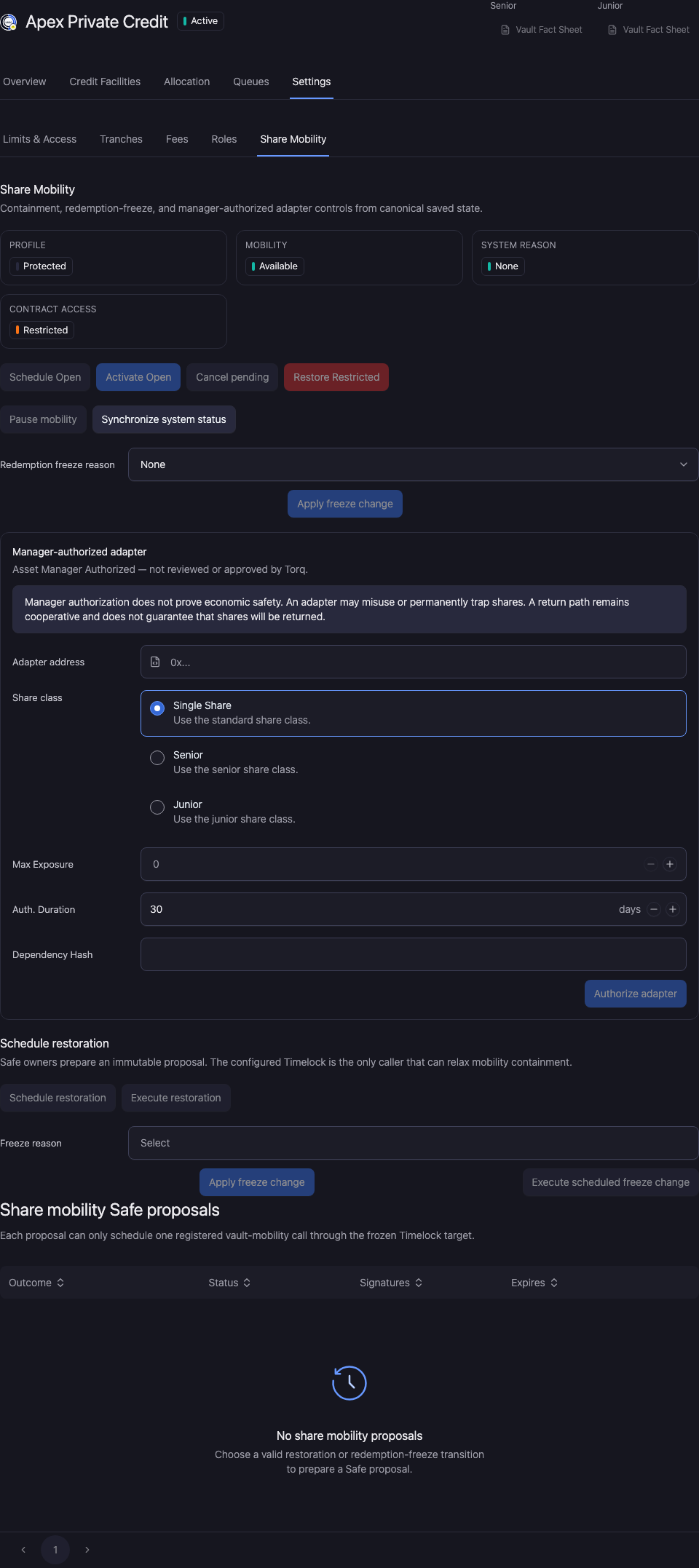 Vault settings: Share Mobility