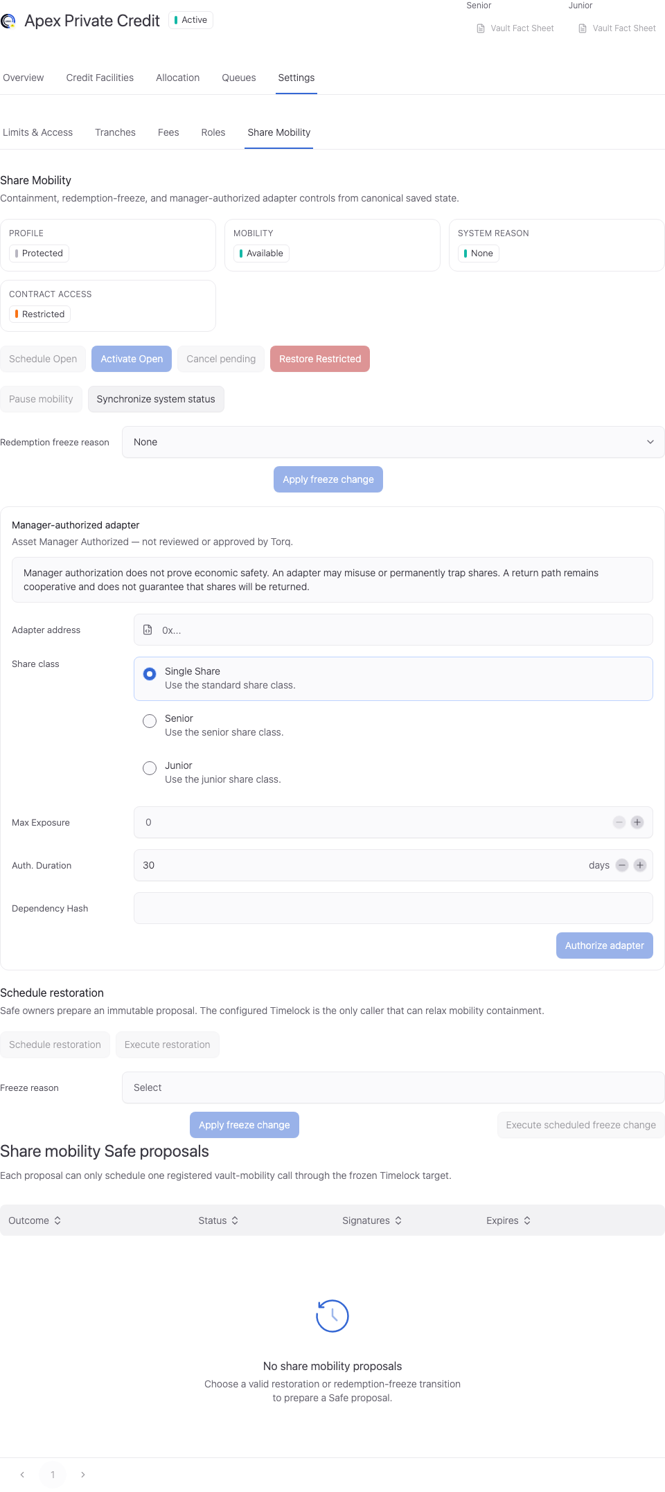 Vault settings: Share Mobility